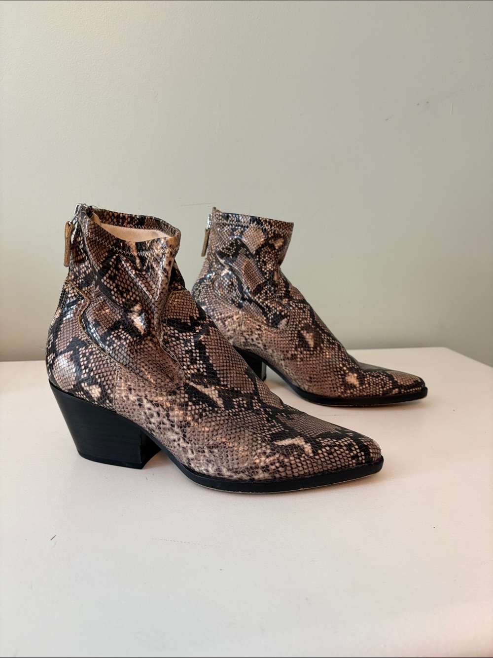 Dolce Vita Snake-Print Ankle Boots in Brown - Women's Zip Back Booties